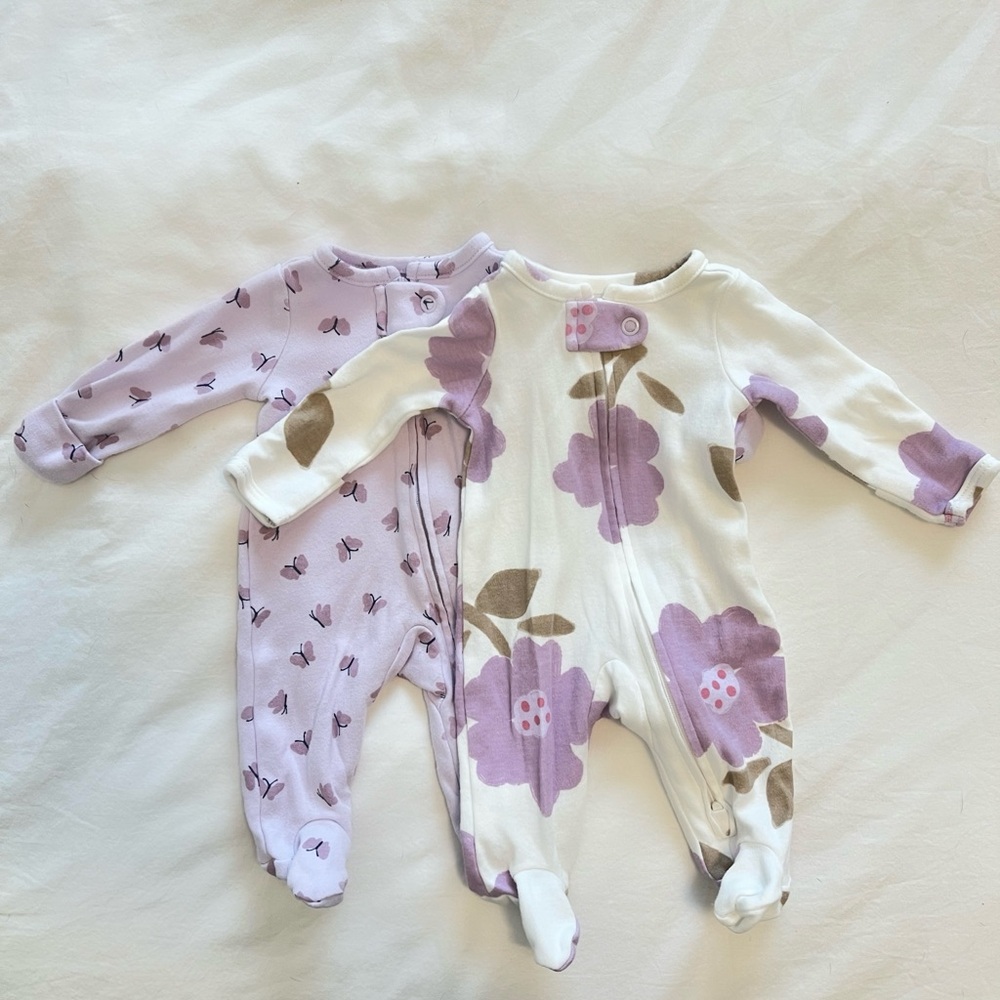 Carter's Purple & White Floral and Butterfly Footed One-Pieces (2-Pack)
